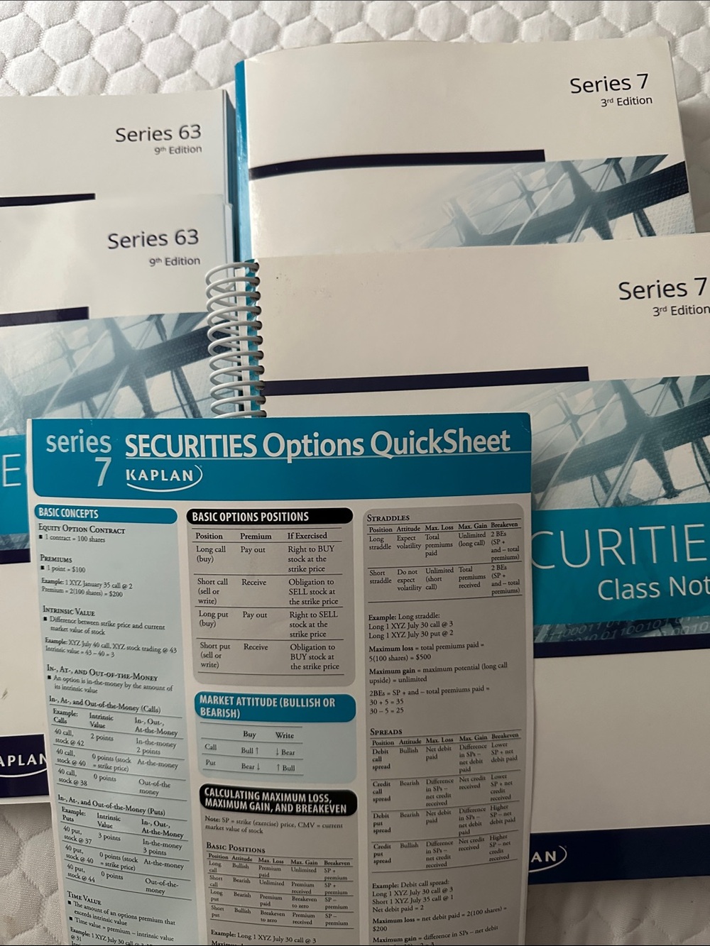 Kaplan Series 7 & 63 Blue and White Securities QuickSheet Set